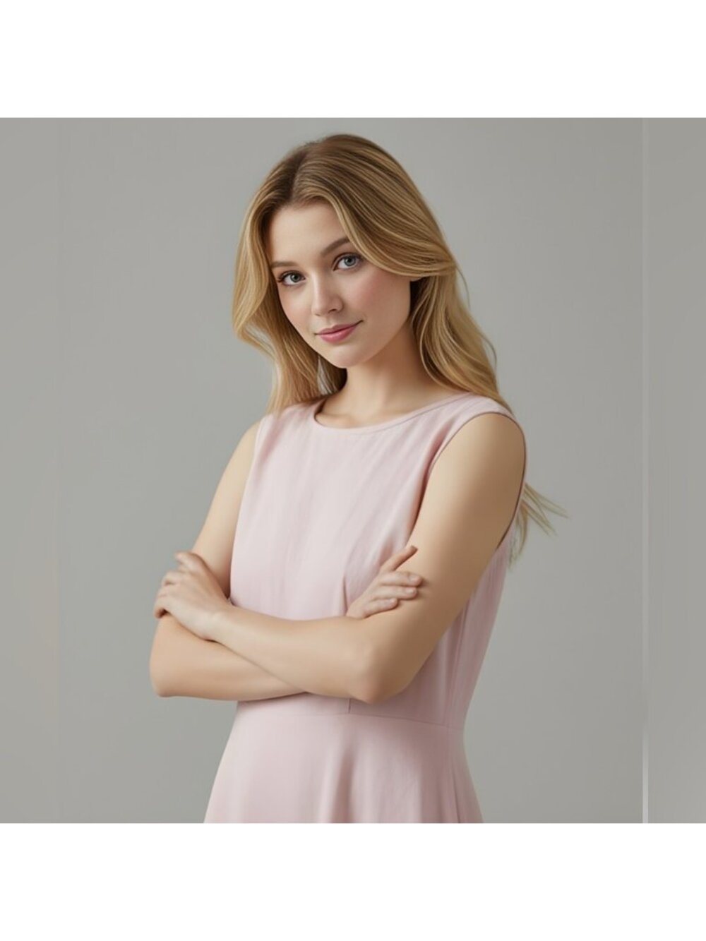 Cotton A- Line Midi Dress Pink - Picture 3 of 8